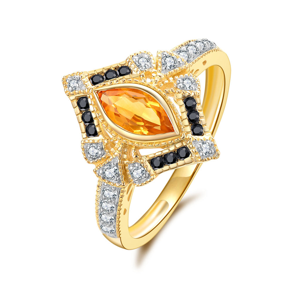 9k Rose Gold Citrine / Black Sapphire and Diamond Ring