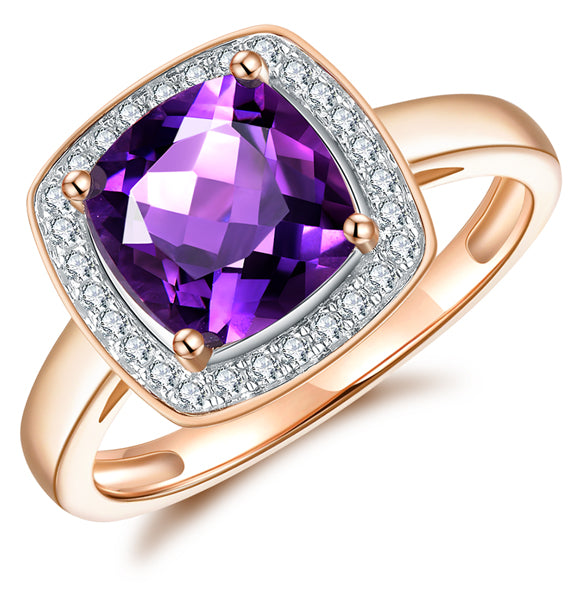 9k Amethyst & Diamond Ring