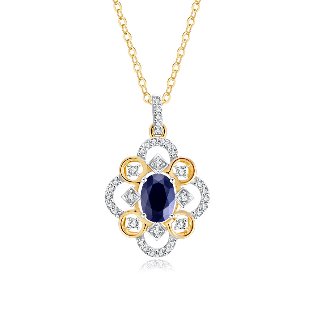 9k Yellow Gold Black Sapphire and Diamond Pendant