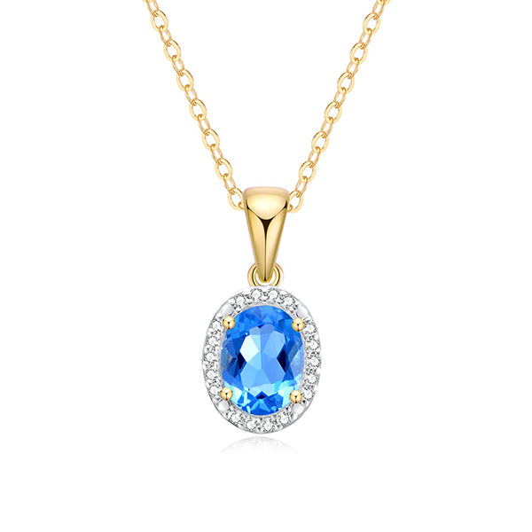 9k Yellow Gold Blue Topaz and Diamond Pendant