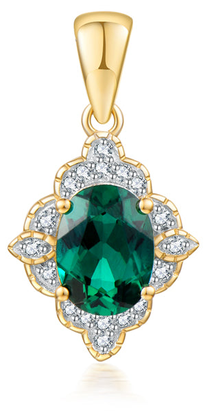 9k Created Emerald & Diamond Pendant