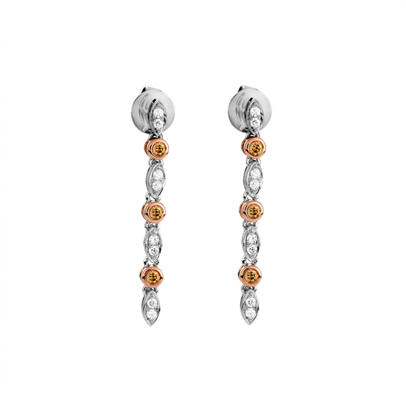 9ct white and rose gold Pinnacle earrings featuring white and Australian Chocolate Diamonds.