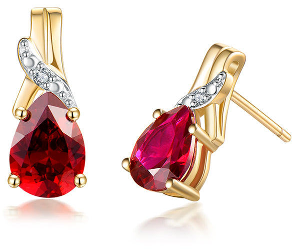 9k Created Ruby & Diamond Earrings