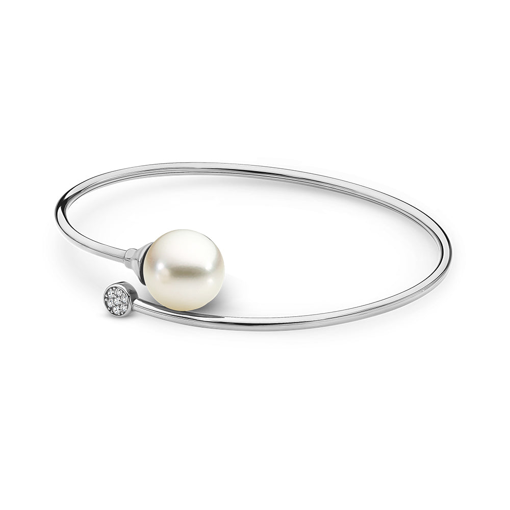 Sterling Silver Edison Freshwater Pearl CZ Bangle