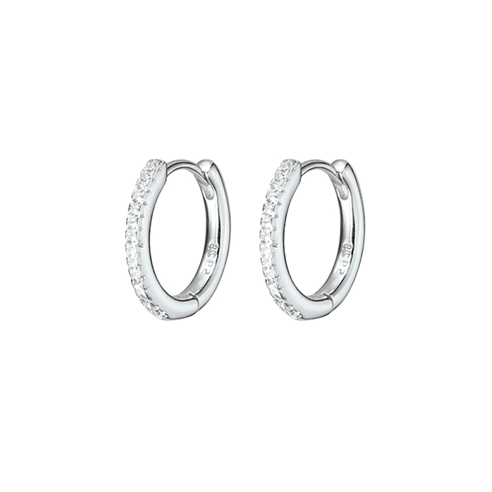 Silver Essentials 925 sterling silver 2MM huggie earring with CZ detail