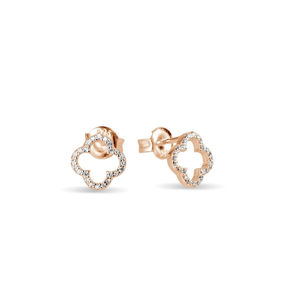 Sterling Silver rose gold plated clover stud