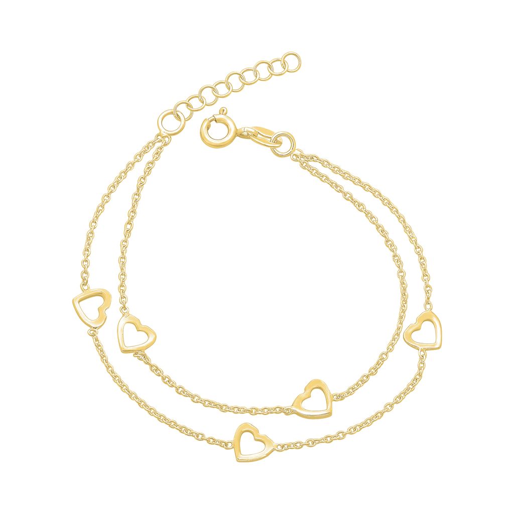 Two Row Heart Bracelet - Gold Plated