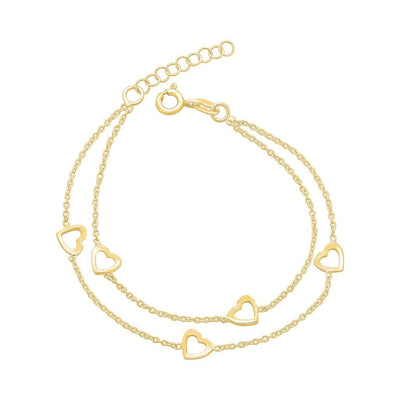 Two Row Heart Bracelet - Gold Plated