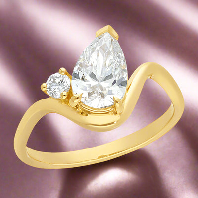 9K LabGrown Pear & Round Cut Lab Grown Diamond Ring