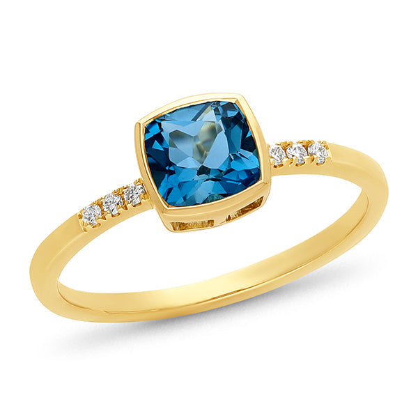 9K Yellow Gold London Blue Topaz & Lab Grown Diamond Dress Ring