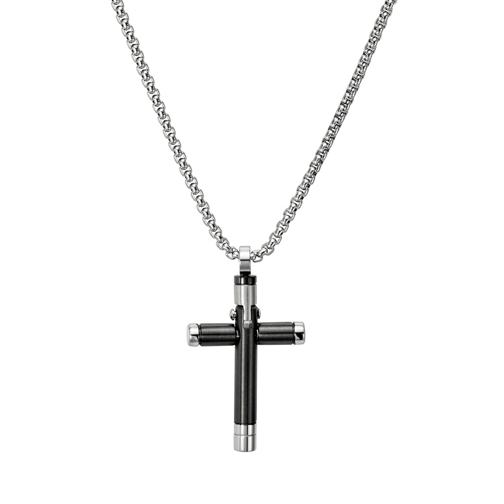 STEEL ROUNDED CROSS NECKLACE