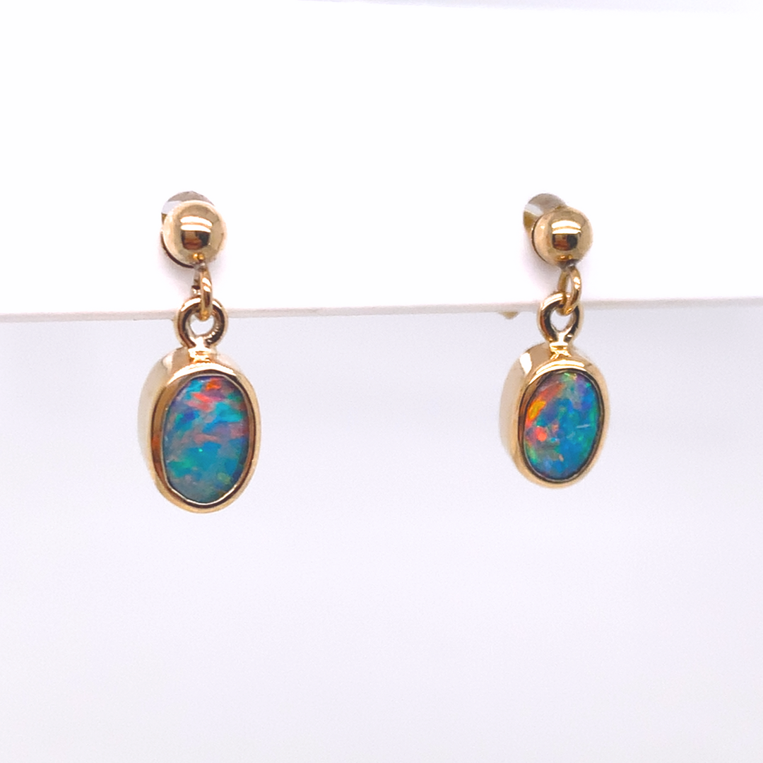 9ct Gold Drop Studs with Opal