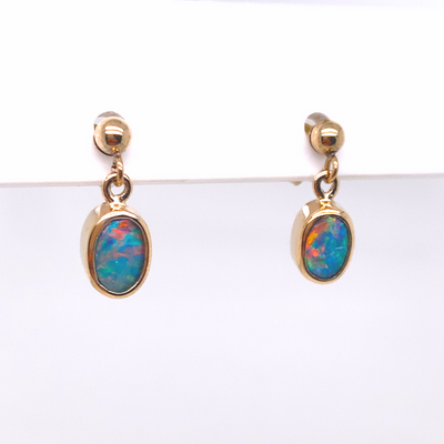 9ct Gold Drop Studs with Opal