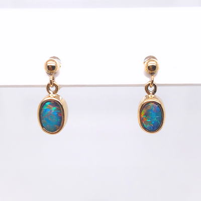 9ct Gold Drop Studs with Opal