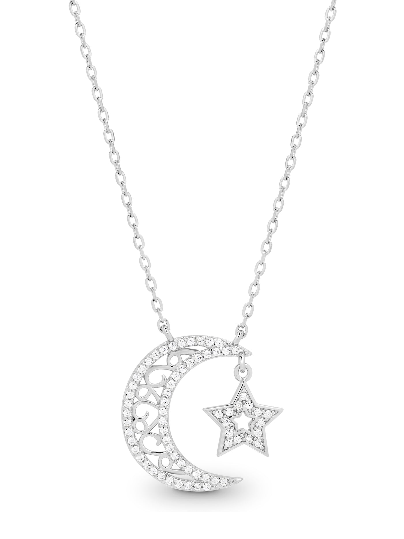 Silver Star & Moon Necklace