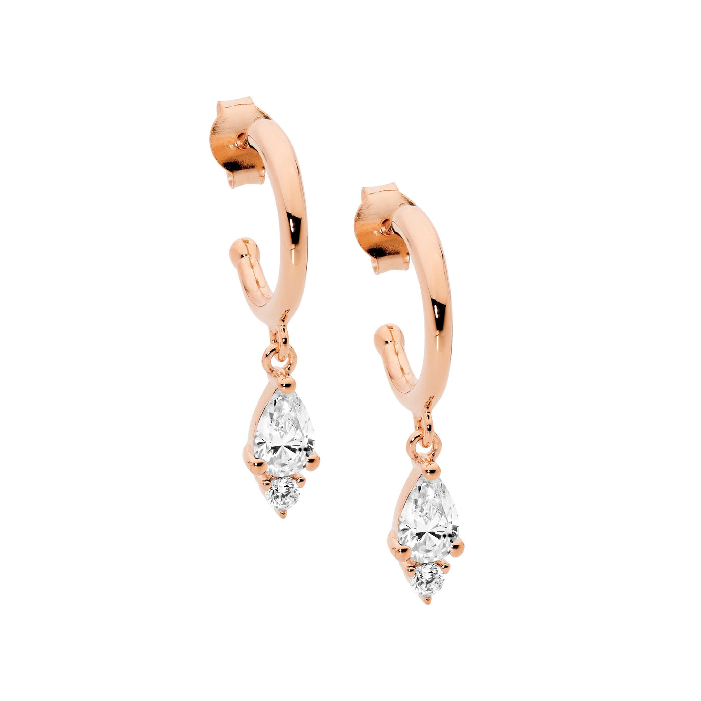 Drop stud hoop earring - rose tone