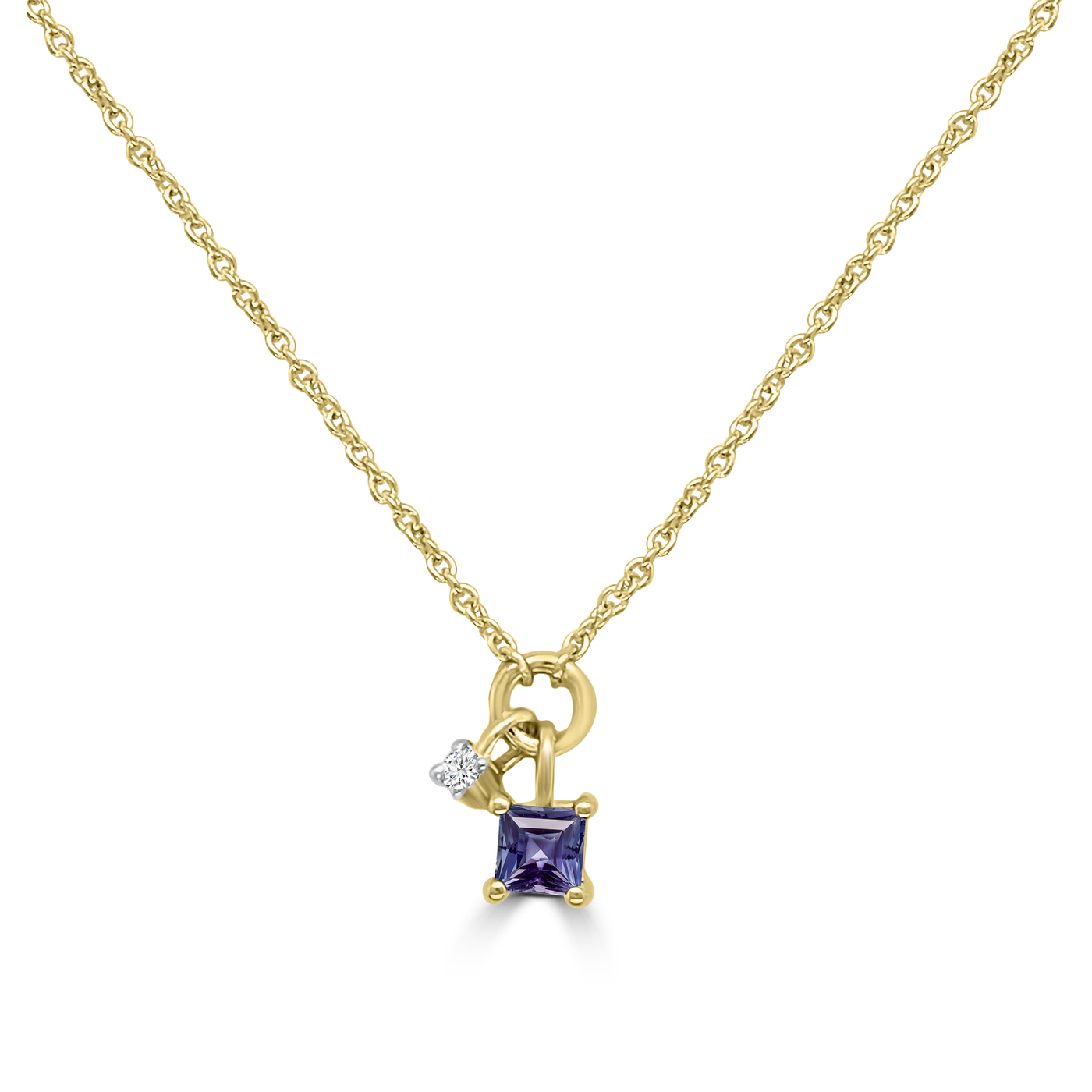 9K Yellow Gold Iolite & Diamond Necklet