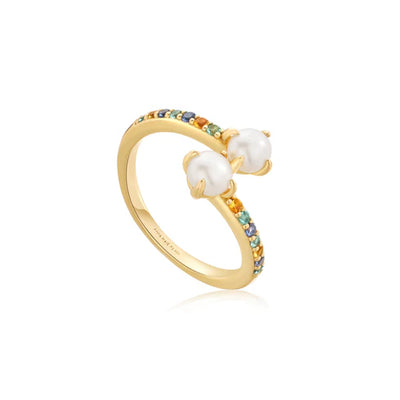Gold Gem Pearl Adjustable Wrap Ring
