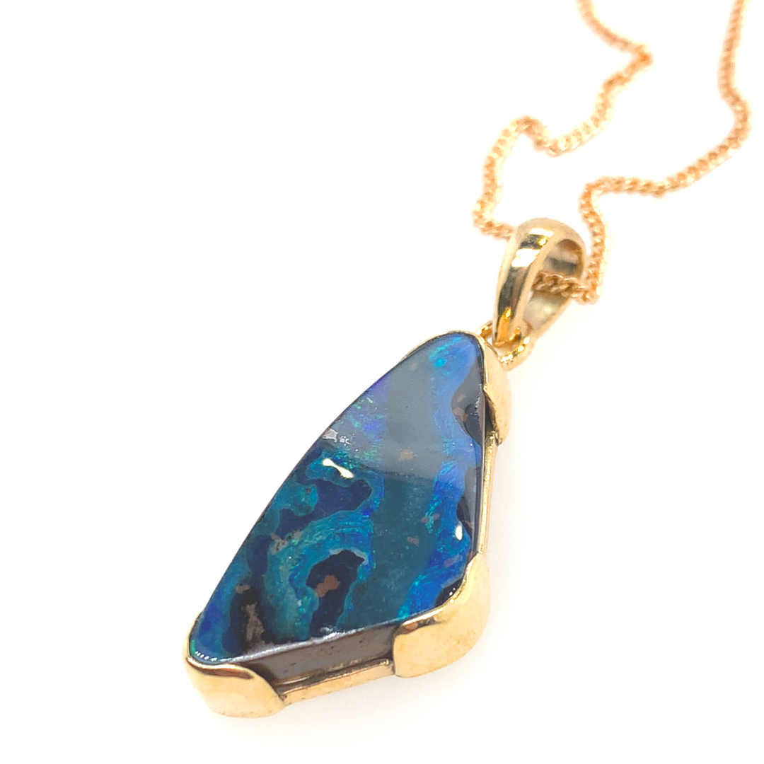 9K Opal Boulder Drop Pendant