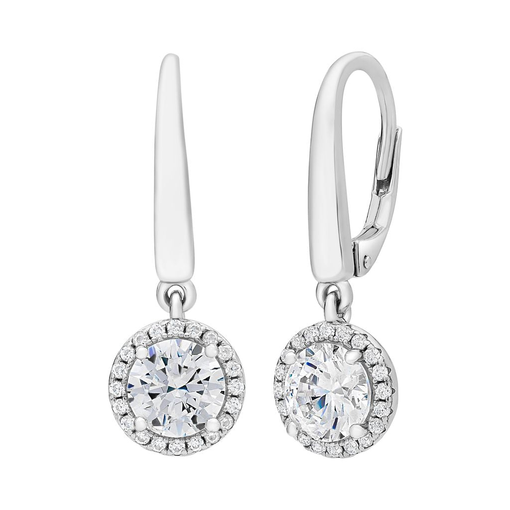 Silver Drop Halo Earrings