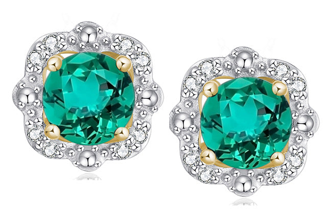 9K Emerald Halo Studs