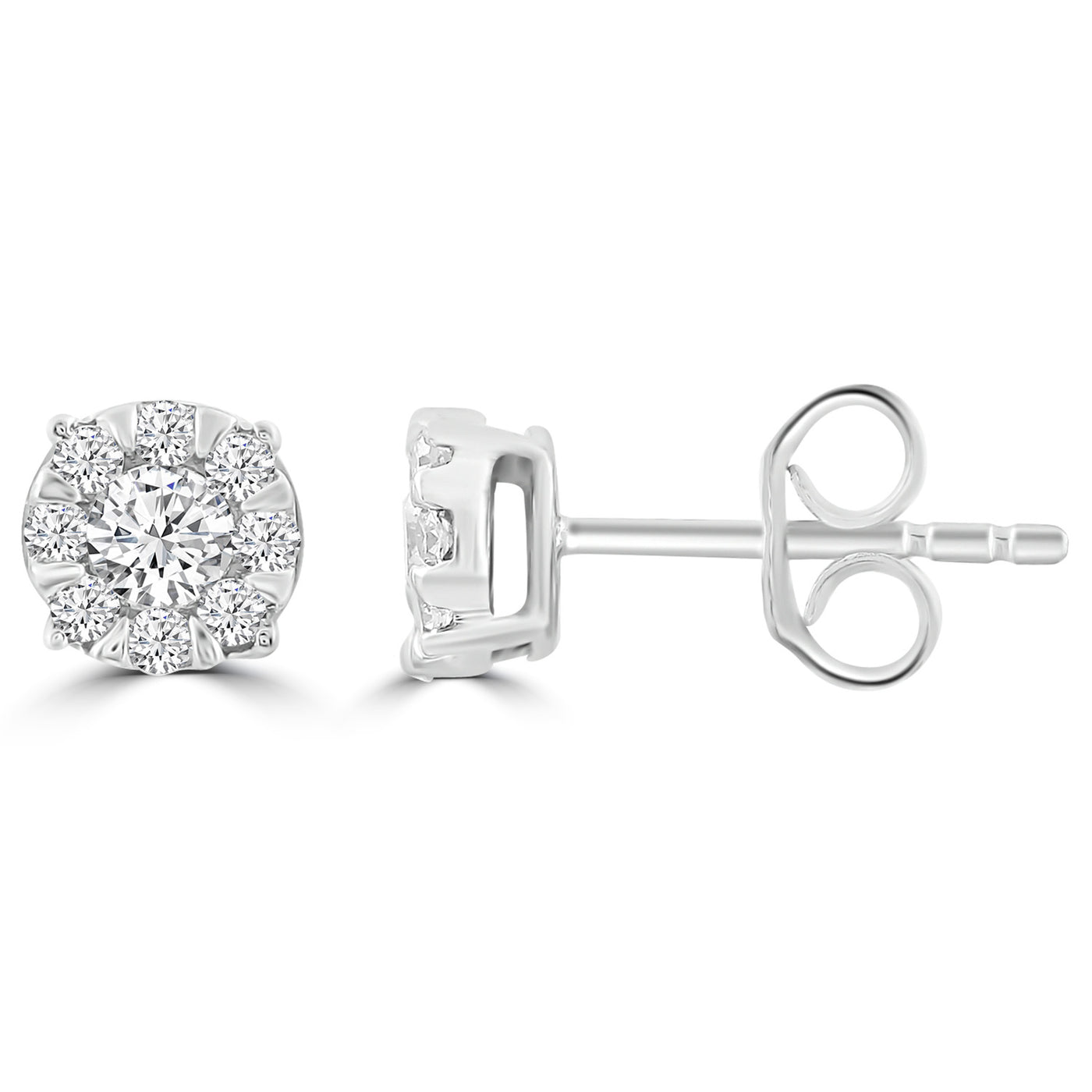 9k White Gold Diamond Cluster Stud Earrings