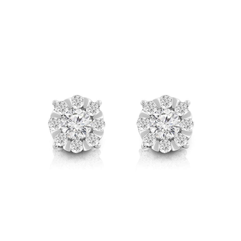 9k White Gold Diamond Cluster Stud Earrings