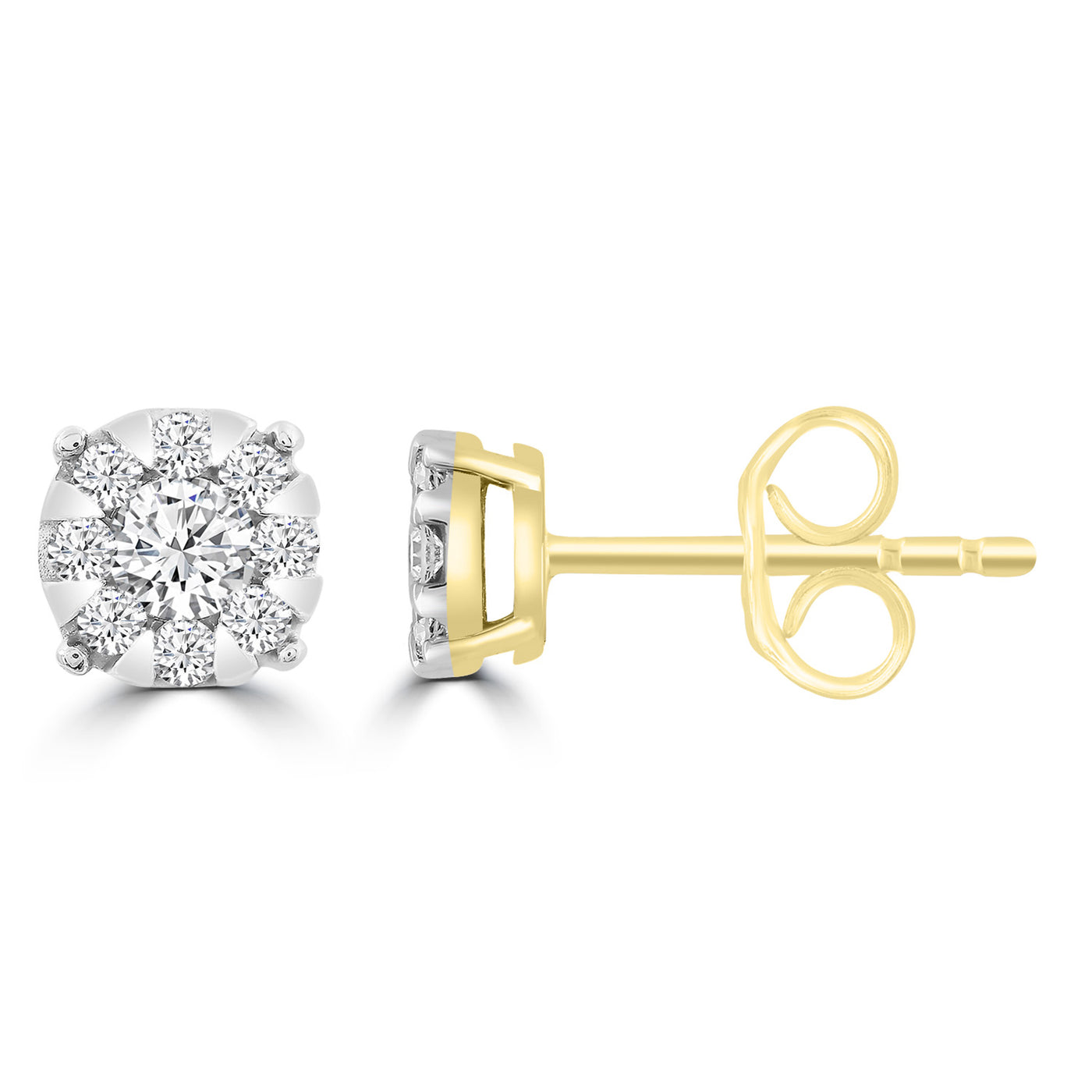 9k Yellow Gold Diamond Cluster Stud Earrings