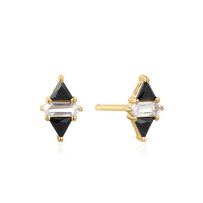 Gold Triangle Black & White Cubic Zirconia Studs