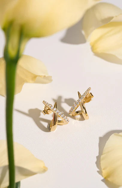 Gold Kiss Polished Pave Studs