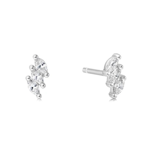 Silver Triple Marquise Stud Earrings