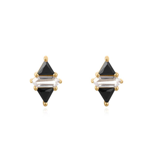 Gold Triangle Black & White Cubic Zirconia Studs