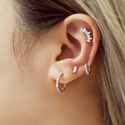 Silver Triple Marquise Stud Earrings