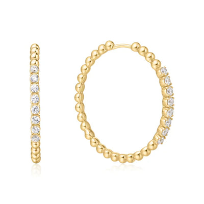 Gold Large Claw Sphere Beaded Hoop Earrings