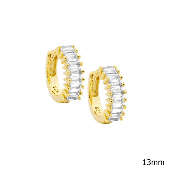 Baguette Claw Set Hoop Earrings - gold tone