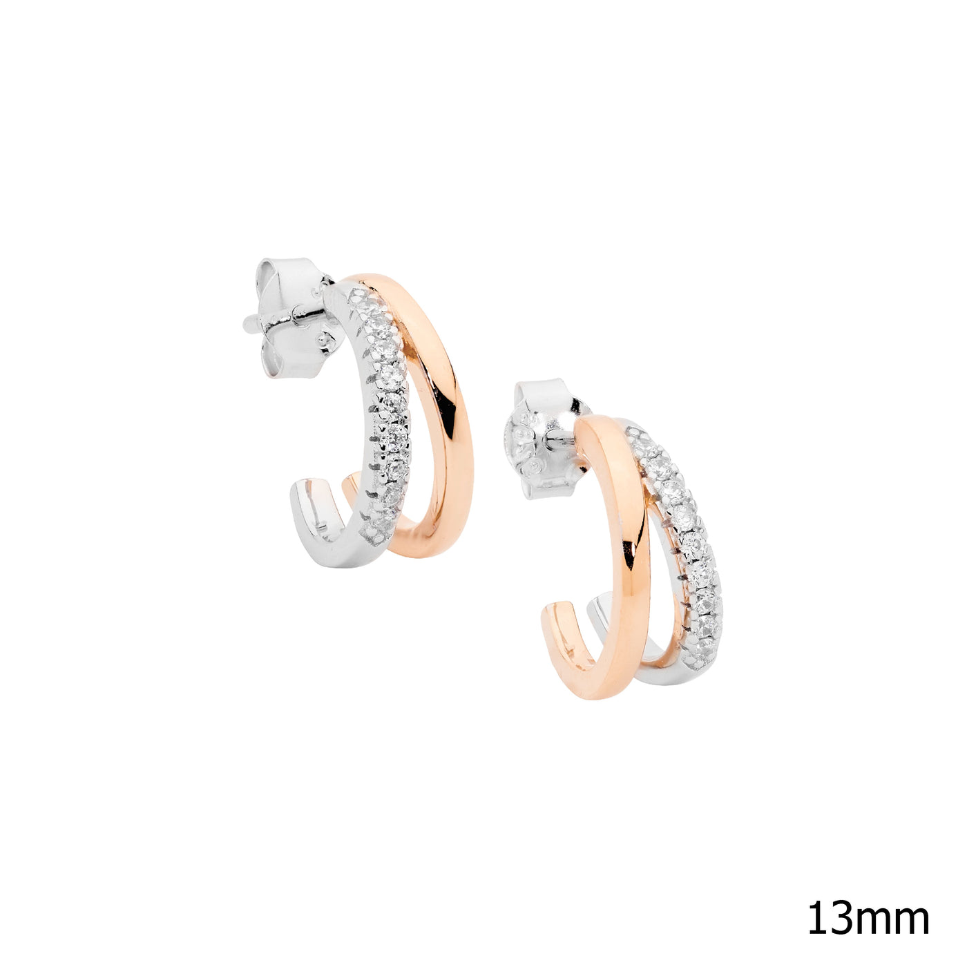 Duo Stud Hoop- rose tone