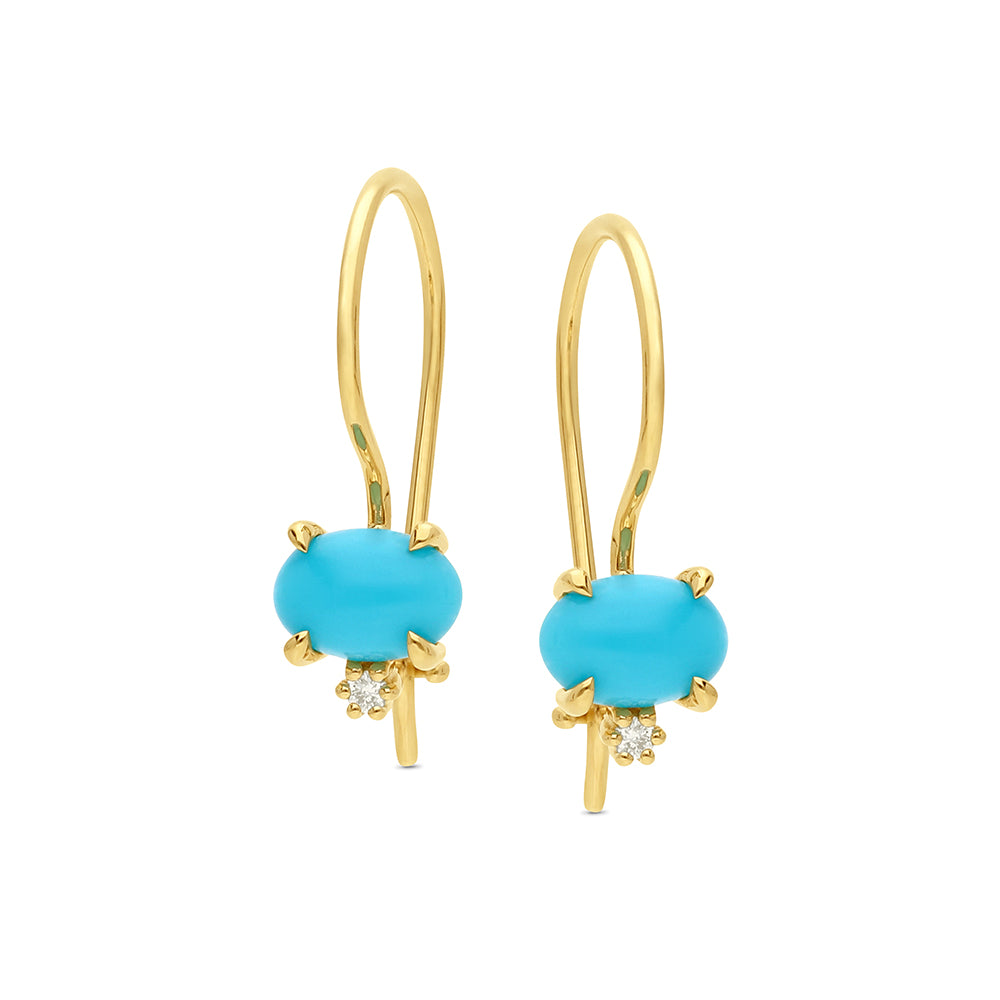 9K Yellow Gold Turquoise & Lab Grown Diamond Drop Earrings