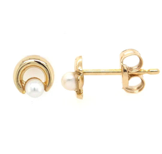 9k Petite Crescent Pearl Stud Earrings