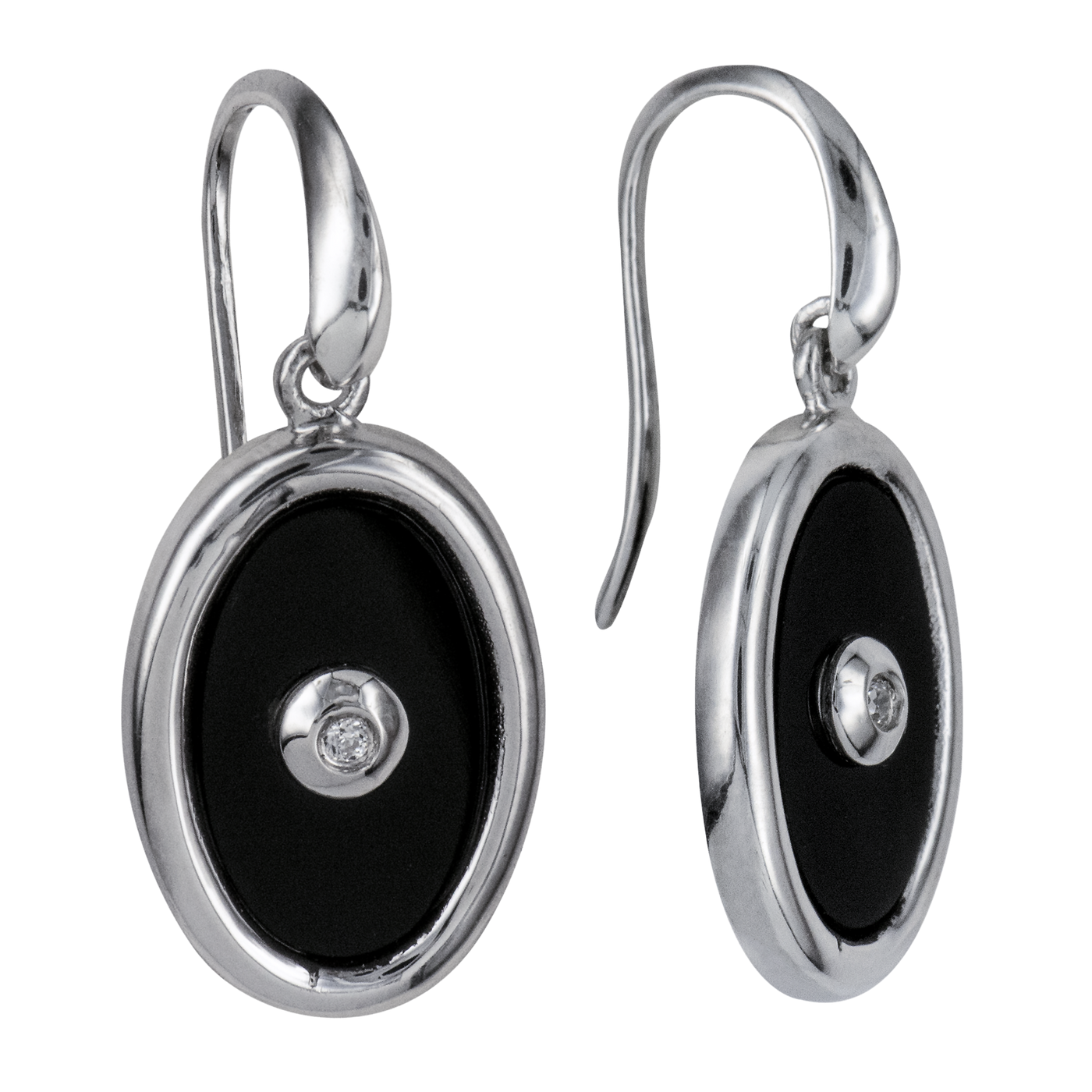 Sterling Silver Onyx & CZ Drop Earrings