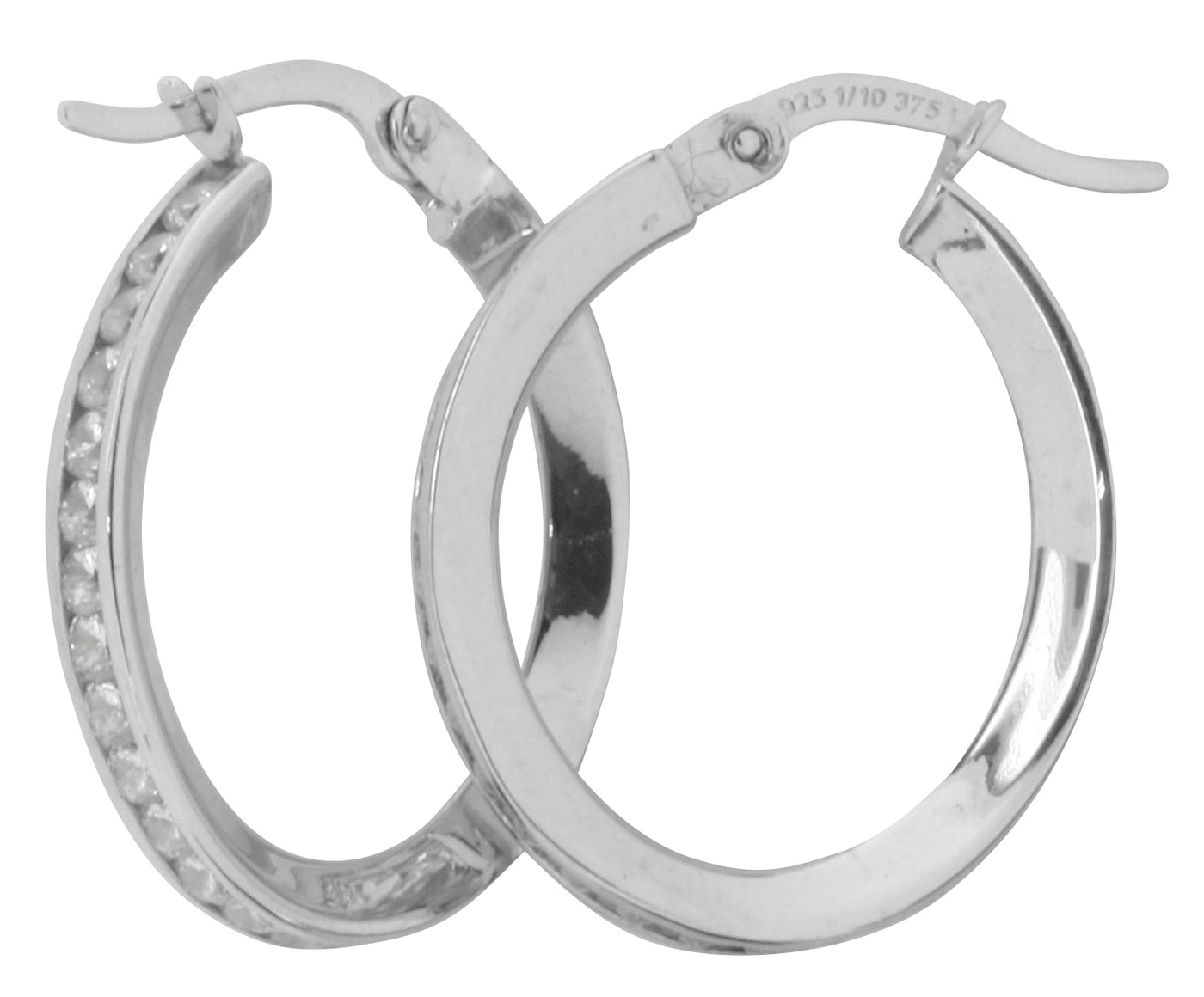 9K WHITE GOLD SILVER FILLED OVAL ZIRCONIA HOOP