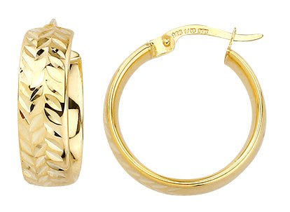 9K Yellow Gold Silver Filled Embossed Hoop