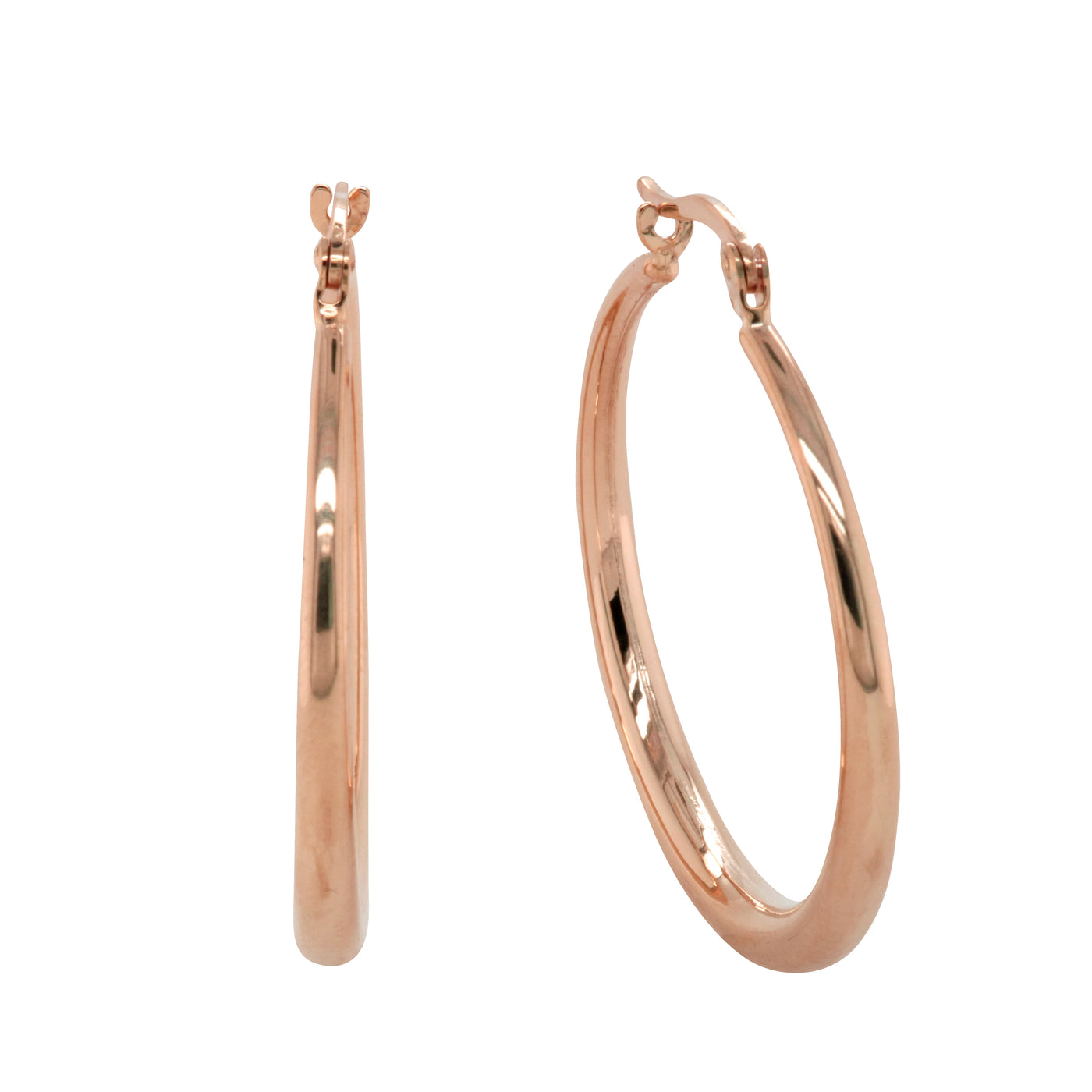 9K ROSE GOLD SILVER FILLED TAPERED HOOP EARRINGS