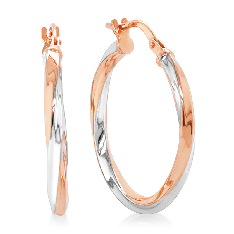 9K Rose Gold & Silver Bonded Hoops