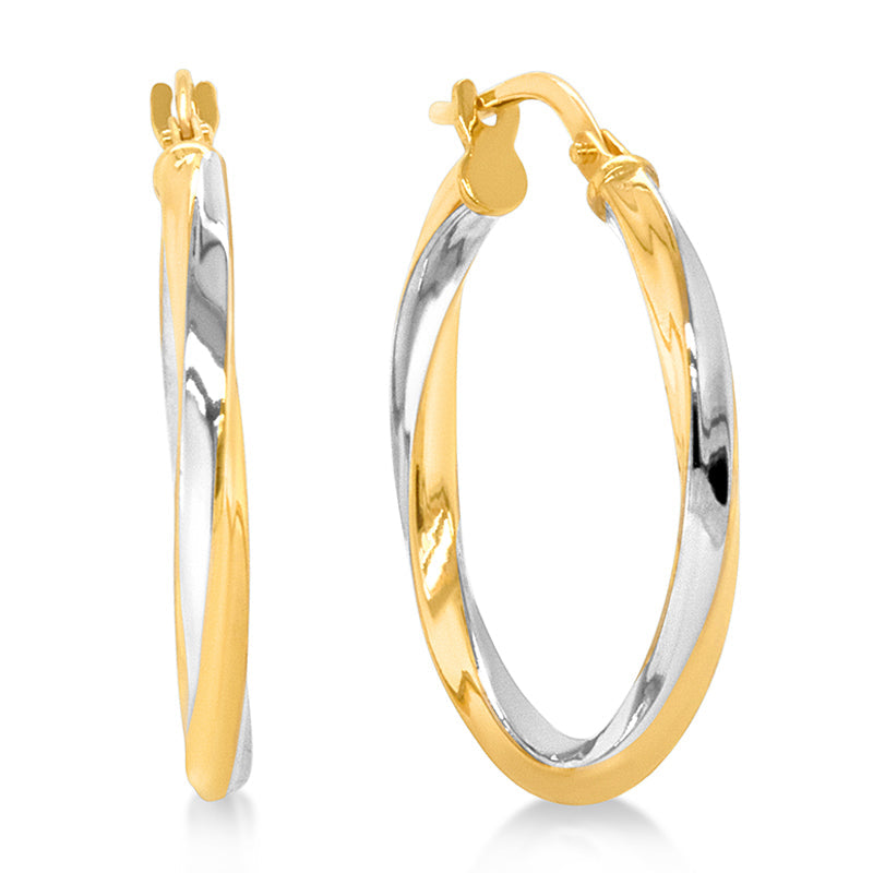 9K Yellow Gold & Silver Bonded Hoops