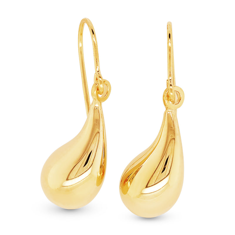 9k Yellow Gold & Silver Bonded Teardrop Drop Earrings
