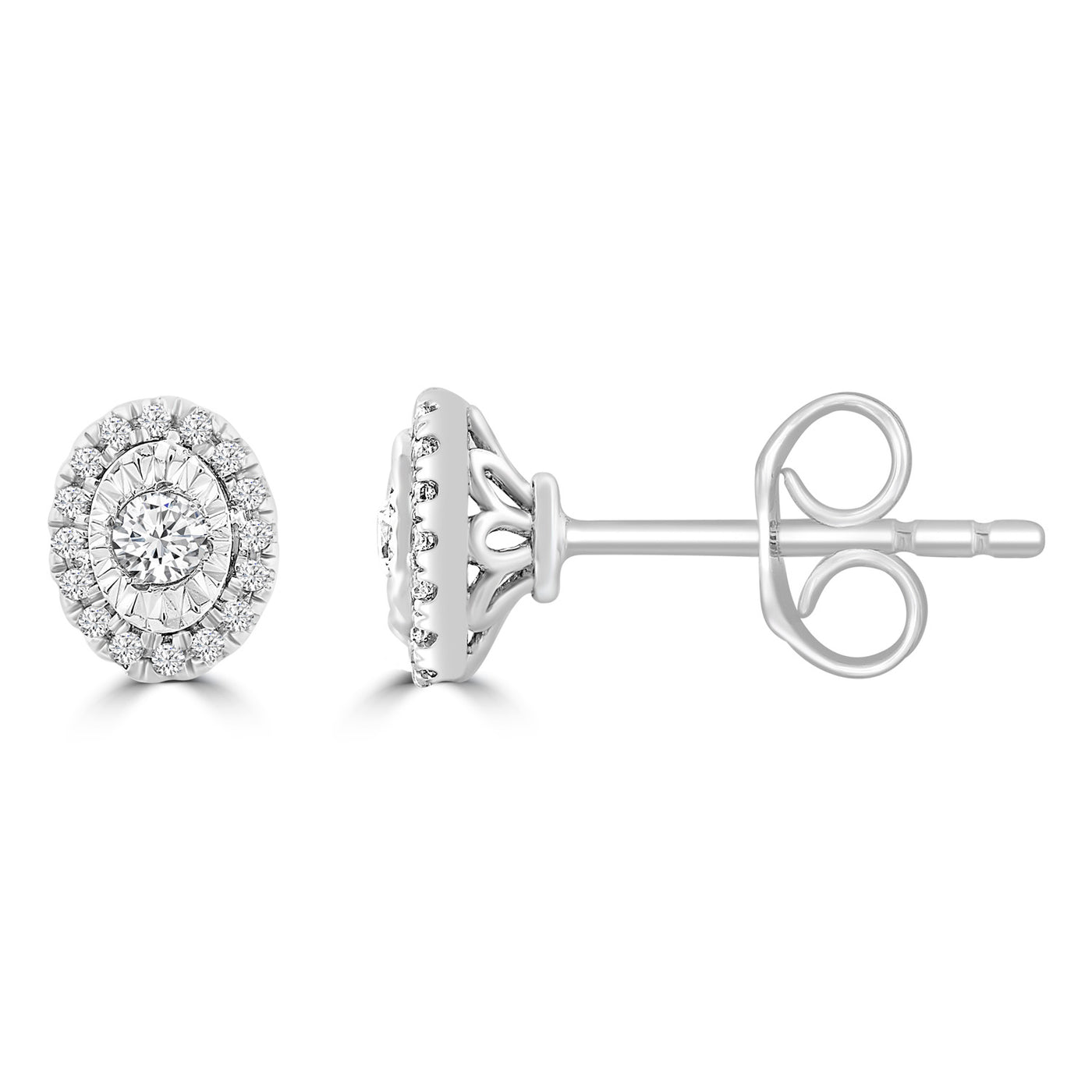 Stud Oval Earrings with Diamonds in 9K White Gold