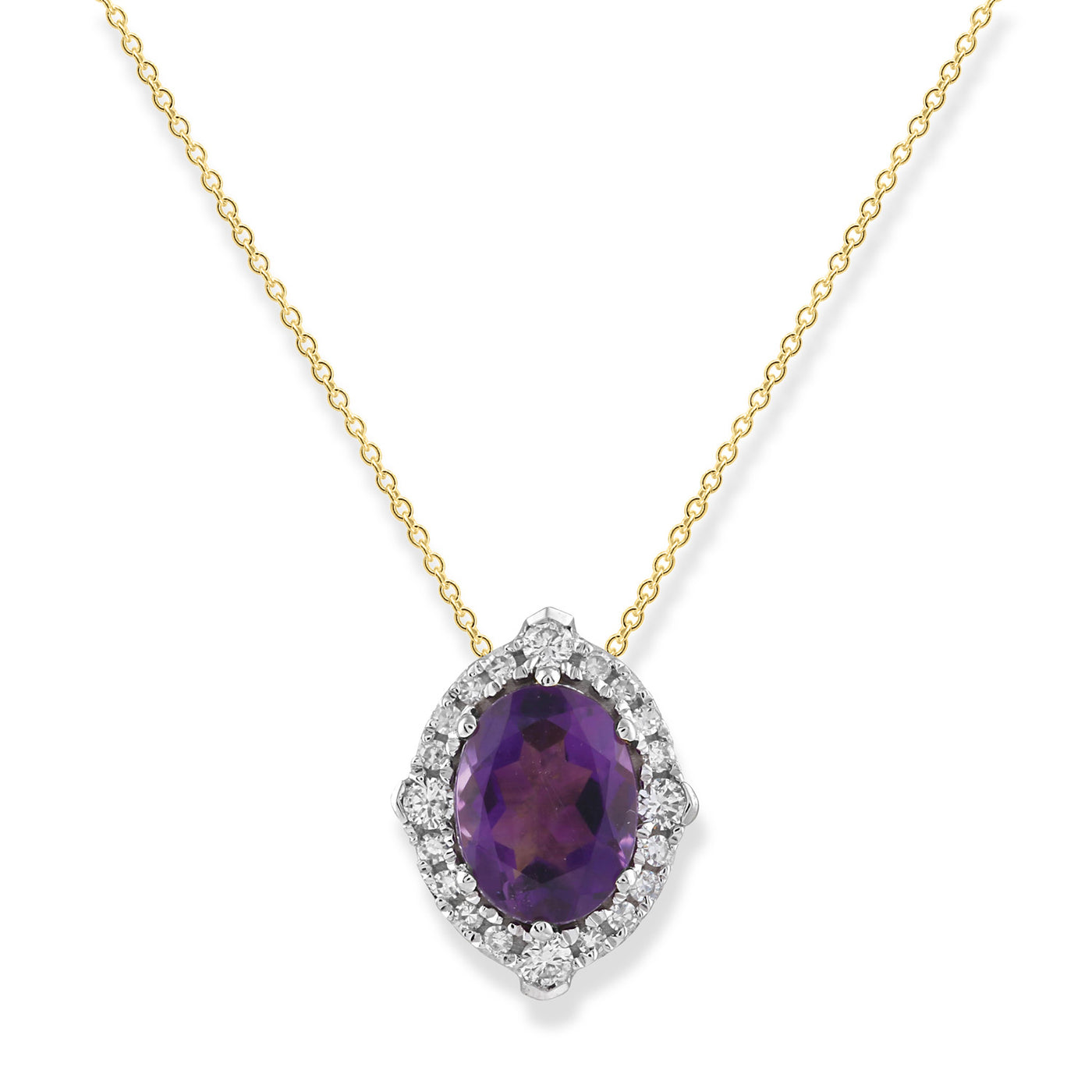 9k Yellow Gold Amethyst & Diamond Necklace