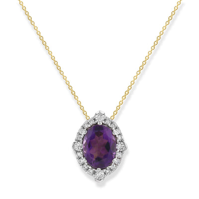 9k Yellow Gold Amethyst & Diamond Necklace