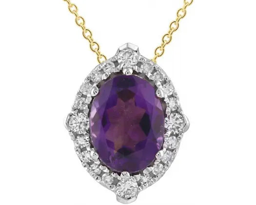 9k Yellow Gold Amethyst & Diamond Necklace