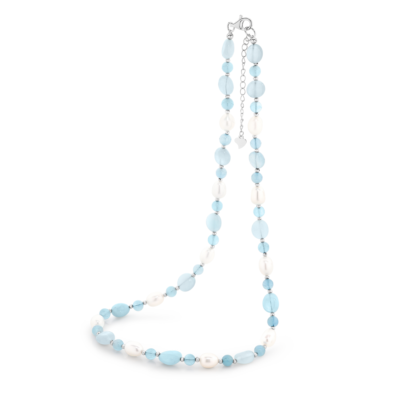 Sterling Silver Aquamarine, Hematite, Freshwater Pearl Necklace